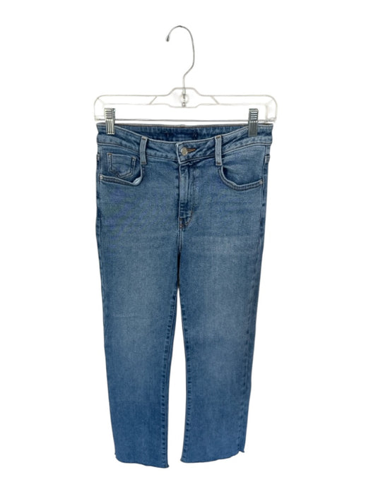 Zara Size Est 4 Med Dark Wash Cotton Blend Straight Leg Raw Hem High Rise Jeans Med Dark Wash / Est 4