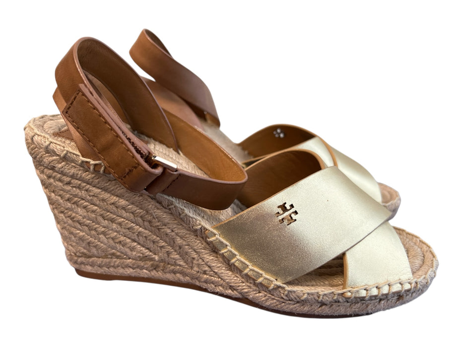Tory Burch Shoe Size 7 Beige Leather synthetic sole Metalic Espadrille Shoes Beige / 7