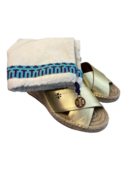 Tory Burch Shoe Size 7 Beige Leather synthetic sole Metalic Espadrille Shoes Beige / 7