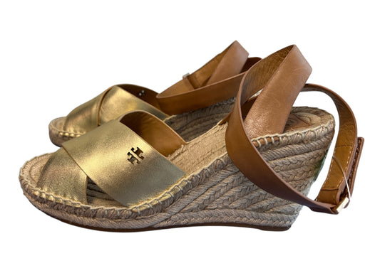 Tory Burch Shoe Size 7 Beige Leather synthetic sole Metalic Espadrille Shoes Beige / 7