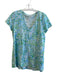 Lilly Pulitzer Size M Blue Green Cotton V Neck Short Sleeve Floral Top Blue Green / M