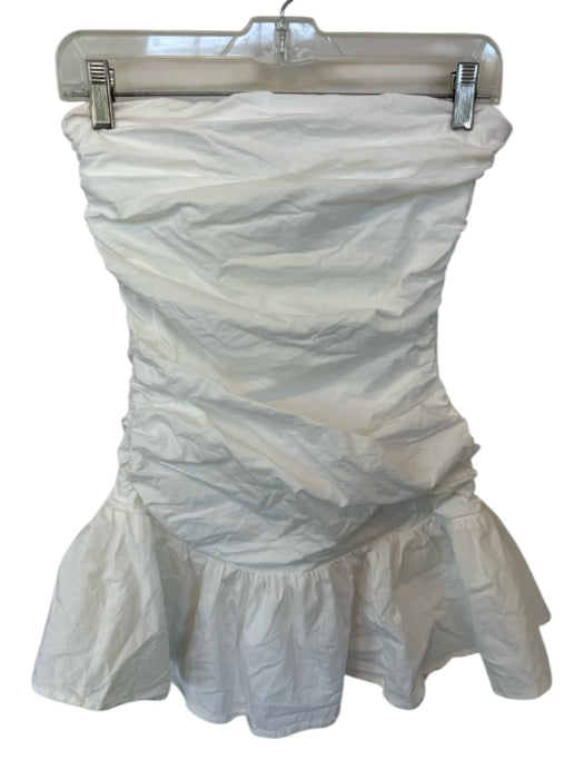 Peppermayo Size M White Cotton Blend Strapless Ruffles Bubble Hem Mini Dress White / M
