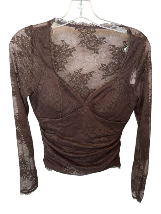 Abercrombie & Fitch Size S Brown Polyurethane Lace Long Sleeve Built In Bra Top Brown / S