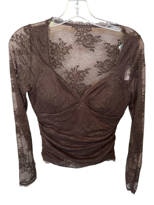 Abercrombie & Fitch Size S Brown Polyurethane Lace Long Sleeve Built In Bra Top Brown / S