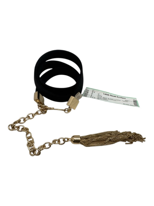 Zimmermann Black & Gold Leather Tassel Hook Clasp Belts Black & Gold / 0