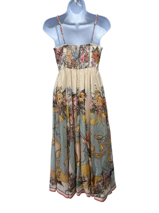 Zimmermann Size 1 Beige & Multi Cotton Sleeveless Floral Maxi Dress Beige & Multi / 1