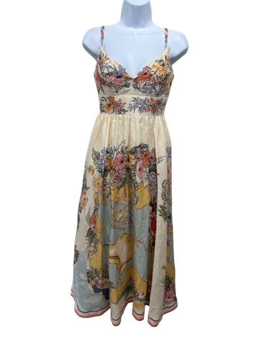 Zimmermann Size 1 Beige & Multi Cotton Sleeveless Floral Maxi Dress Beige & Multi / 1
