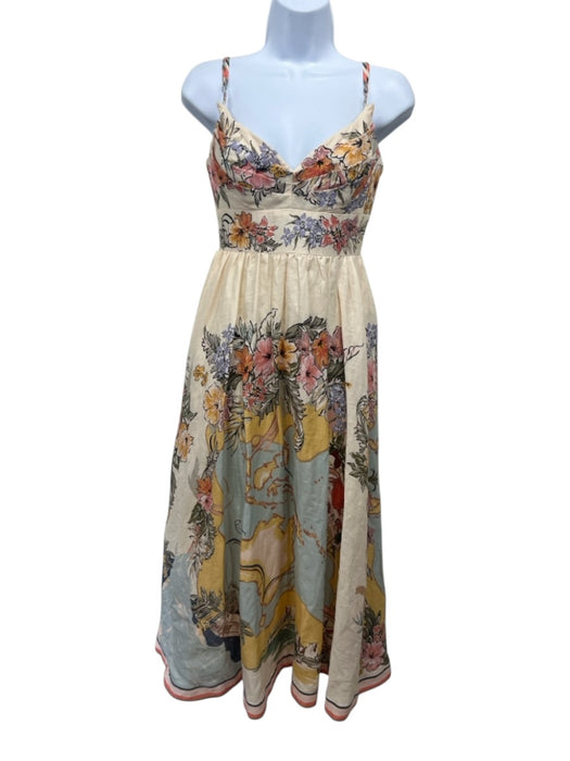 Zimmermann Size 1 Beige & Multi Cotton Sleeveless Floral Maxi Dress Beige & Multi / 1