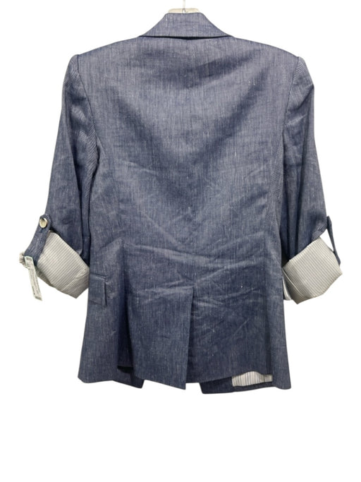 Veronica Beard Size 2 Blue Linen Blend Long Sleeve Blazer Shoulder Pads Jacket Blue / 2