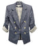 Veronica Beard Size 2 Blue Linen Blend Long Sleeve Blazer Shoulder Pads Jacket Blue / 2