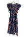 Ulla Johnson Size 8 Teal & Orange Cotton Floral Ruffle Cap Sleeve Tiered Dress Teal & Orange / 8