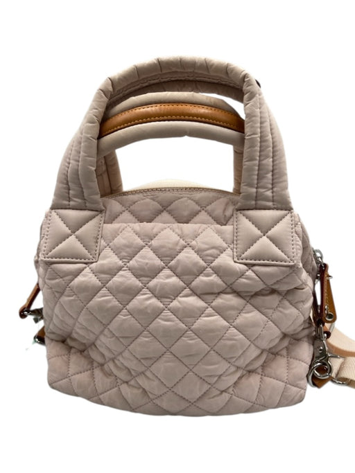 MZ Wallace Blush Beige Nylon Quilted Zip Top Leather Detail Crossbody & Hand Bag Blush Beige / Small