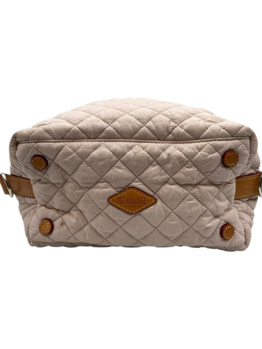 MZ Wallace Blush Beige Nylon Quilted Zip Top Leather Detail Crossbody & Hand Bag Blush Beige / Small