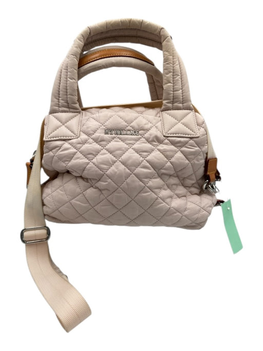MZ Wallace Blush Beige Nylon Quilted Zip Top Leather Detail Crossbody & Hand Bag Blush Beige / Small