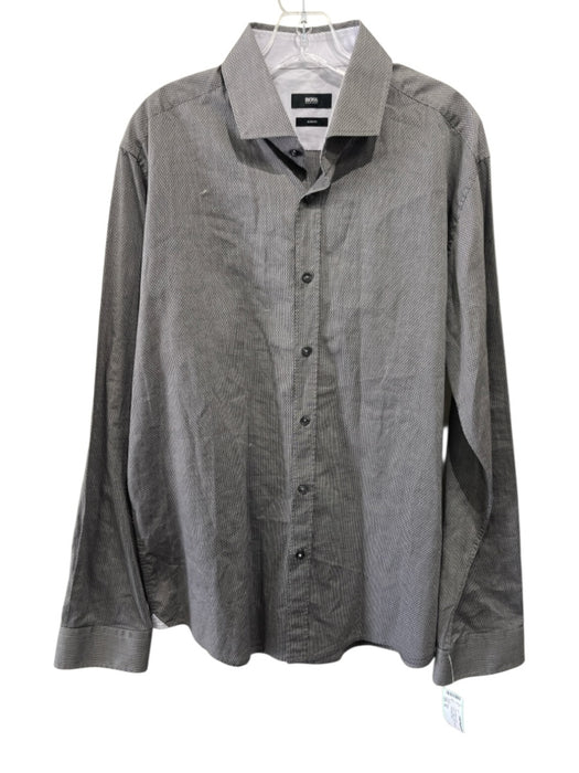 Boss Size XL Gray Cotton Lines Button Up Men's Long Sleeve Shirt Gray / XL