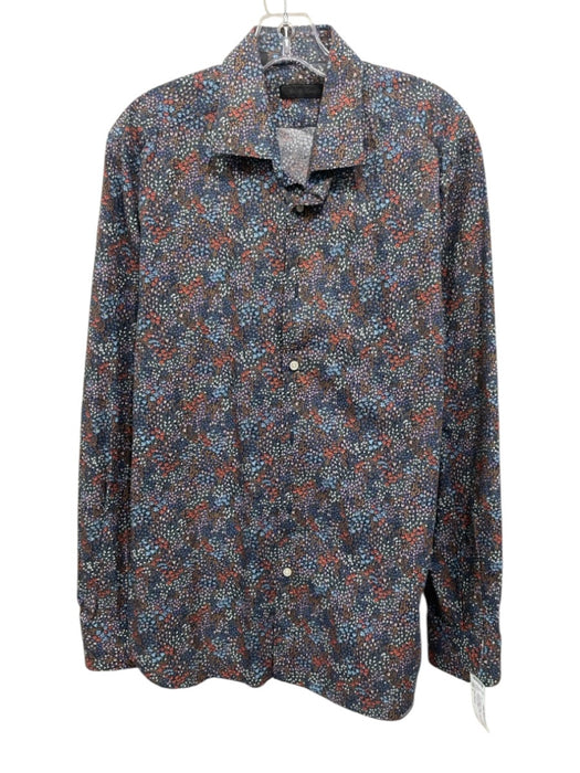 Saks Fifth Ave Size L Blue & Orange Cotton Floral Button Up Long Sleeve Shirt Blue & Orange / L