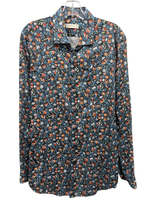 Etro Size 43 Gray Cotton Floral Button up Men's Long Sleeve Shirt Gray / 43
