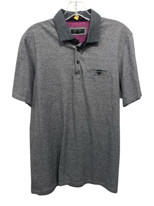 Ted Baker Size 5 Gray Cotton Striped Polo Men's Short Sleeve Gray / 5