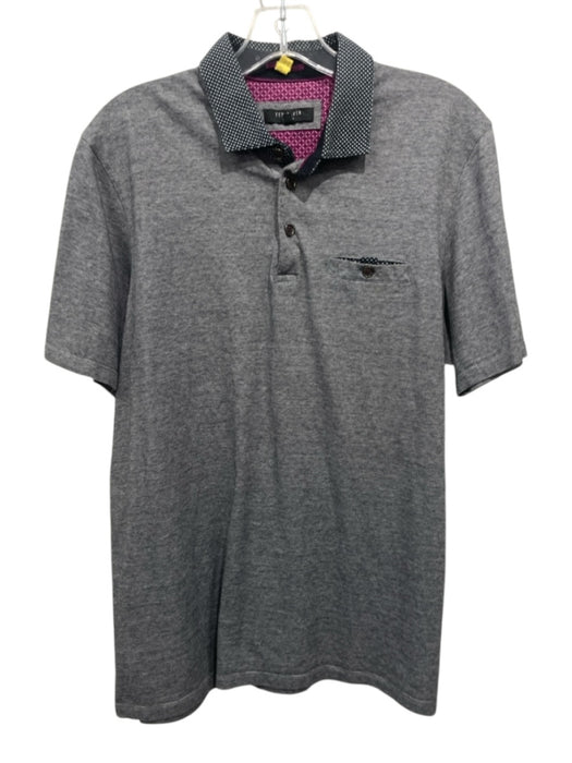Ted Baker Size 5 Gray Cotton Striped Polo Men's Short Sleeve Gray / 5
