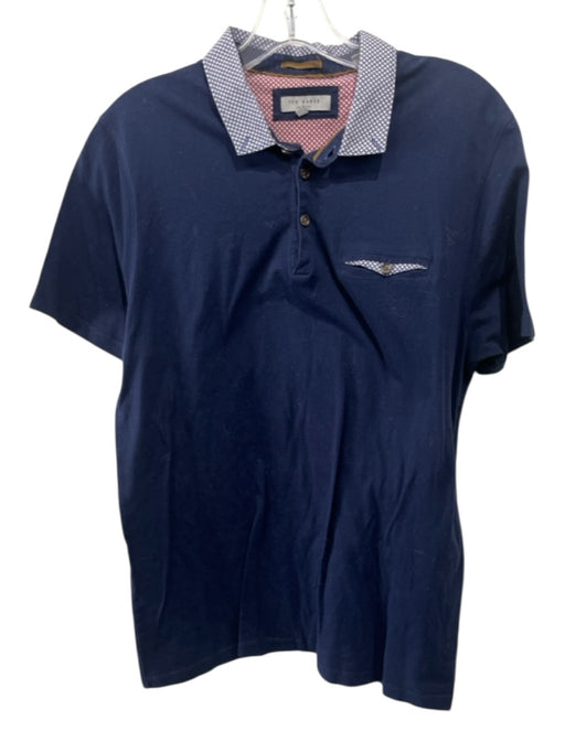 Ted Baker Size 5 Navy Blue Cotton Solid Contrast Collar Polo Men's Short Sleeve Navy Blue / 5