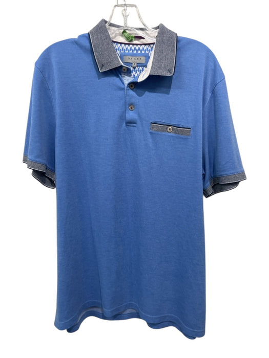 Ted Baker Size 6 Light blue Cotton Blend Solid Contrast Collar Polo Short Sleeve Light blue / 6