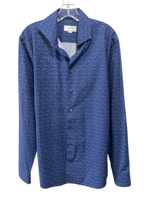 Eton Size L Blue & White Cotton Floral Button Up Men's Long Sleeve Shirt Blue & White / L