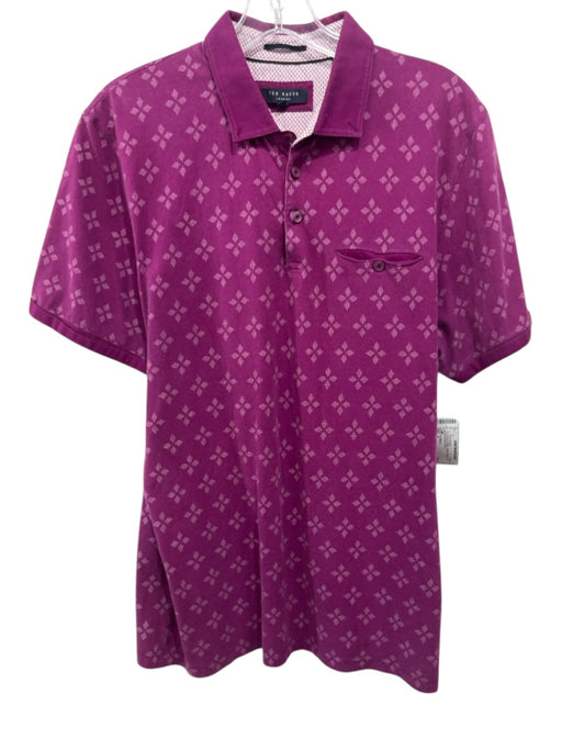 Ted Baker Size 5 Purple & White Cotton Floral Polo Men's Short Sleeve Purple & White / 5