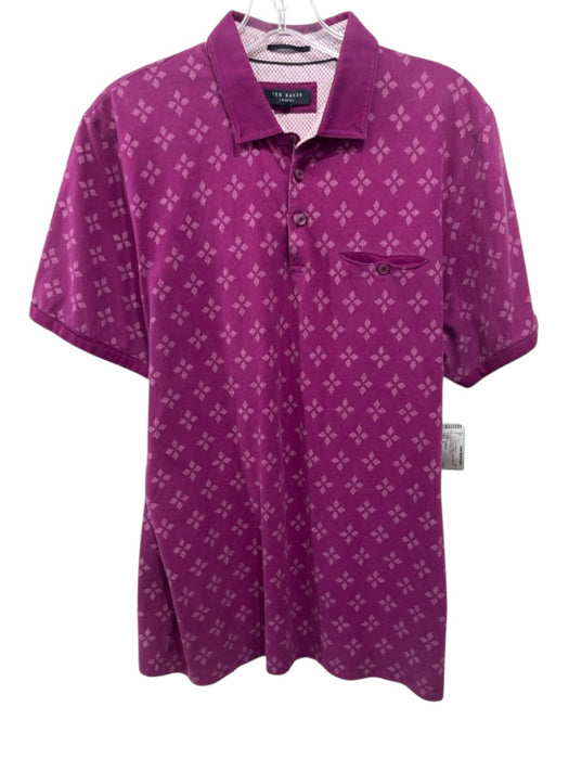 Ted Baker Size 5 Purple & White Cotton Floral Polo Men's Short Sleeve Purple & White / 5