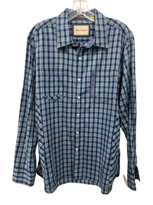 Robert Graham Size XL Blue & Green Cotton Plaid Button Up Long Sleeve Shirt Blue & Green / XL