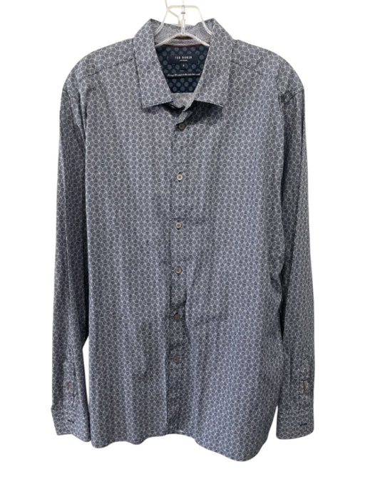 Ted Baker Size 6 Gray & Navy Print Cotton Abstract Button Up Long Sleeve Shirt Gray & Navy Print / 6