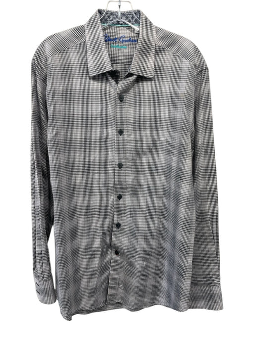 Robert Graham Size L Gray & Black Cotton Houndstooth Plaid Long Sleeve Shirt Gray & Black / L