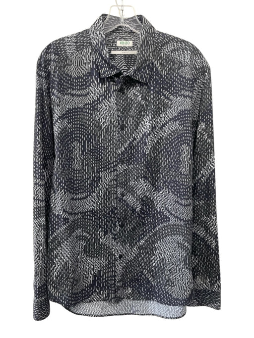 Kenzo Size 17 Gray & White Cotton Abstract Button up Men's Long Sleeve Shirt Gray & White / 17
