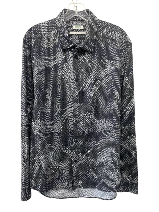 Kenzo Size 17 Gray & White Cotton Abstract Button up Men's Long Sleeve Shirt Gray & White / 17