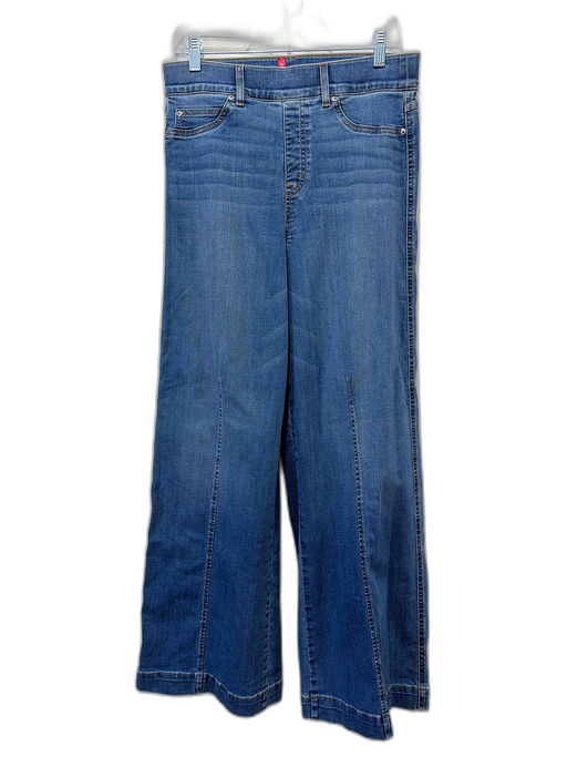 Spanx Size L Medium Wash Cotton Blend Elastic Waist Whiskering Wide Leg Jeans Medium Wash / L