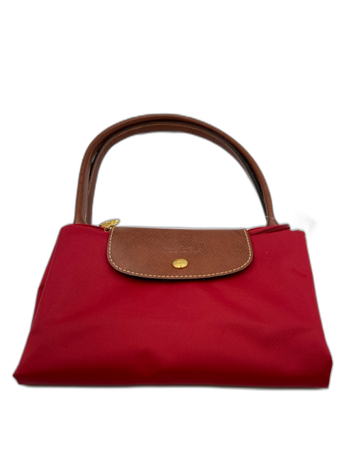 Longchamp Red Synthetic Top Handle Snap Button Zip Close Bag Red / L