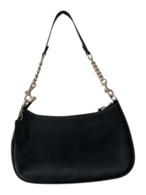 Coach Black Leather Gold Tone Hardware Chain Detail Zip Top Shoulder Bag Black