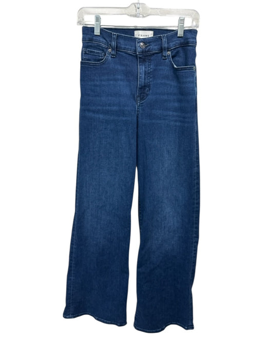 Frame Size 25 Blue Wash Cotton Blend Zip & Button Whiskering Wide Leg Jeans Blue Wash / 25