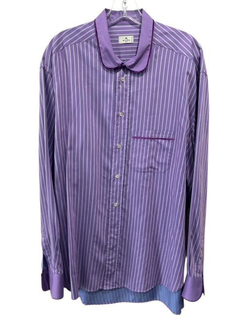 Etro Size 43 Purple & Blue Print Cotton Striped Button Up Long Sleeve Shirt Purple & Blue Print / 43
