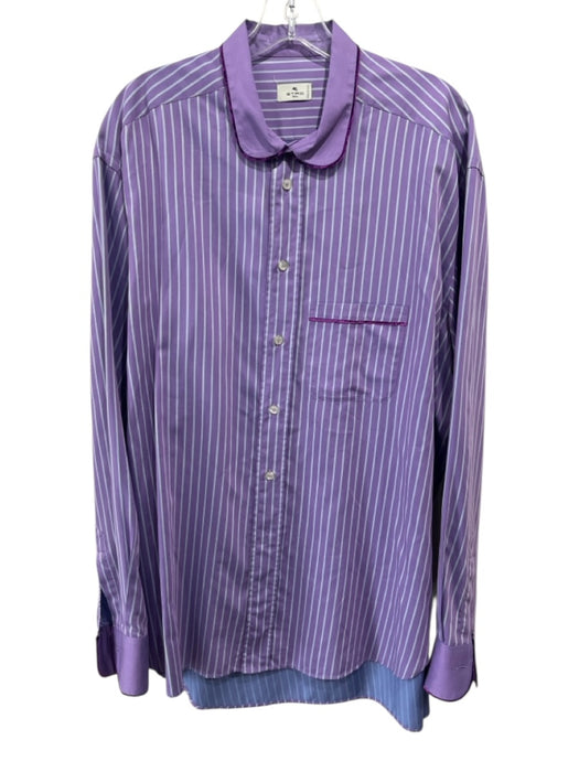 Etro Size 43 Purple & Blue Print Cotton Striped Button Up Long Sleeve Shirt Purple & Blue Print / 43