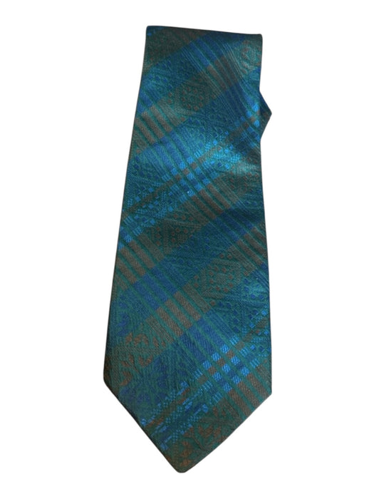 Fendi Green & Blue Silk Plaid Men's Ties Green & Blue