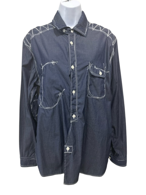 Junya Wantanabe Size M Blue & White Cotton Long Sleeve Stitch Design Top Blue & White / M