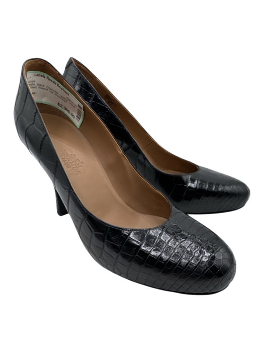 Hermes Shoe Size 37 Black Crocodile Leather Lining Mid Heel Round Toe Pumps Black / 37