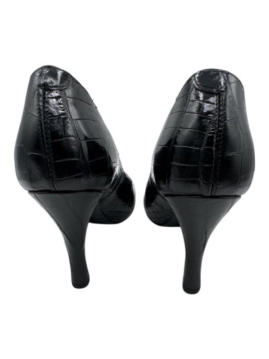 Hermes Shoe Size 37 Black Crocodile Leather Lining Mid Heel Round Toe Pumps Black / 37