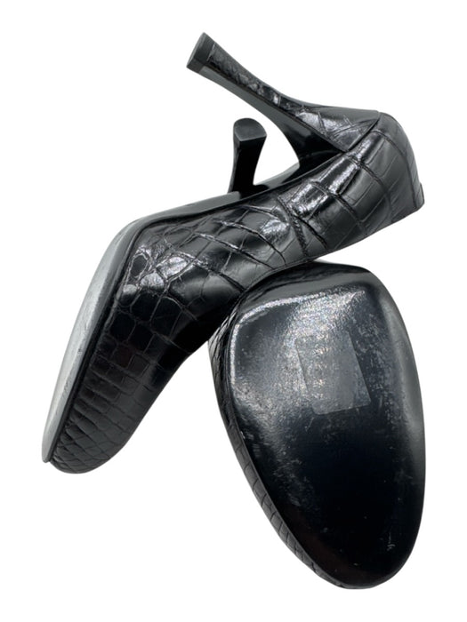 Hermes Shoe Size 37 Black Crocodile Leather Lining Mid Heel Round Toe Pumps Black / 37