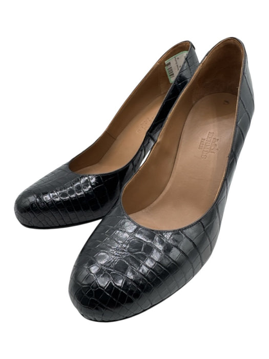 Hermes Shoe Size 37 Black Crocodile Leather Lining Mid Heel Round Toe Pumps Black / 37