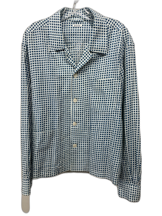 Bode Size L White & Blue Cotton All Over Print Button Down Long Sleeve Shirt White & Blue / L