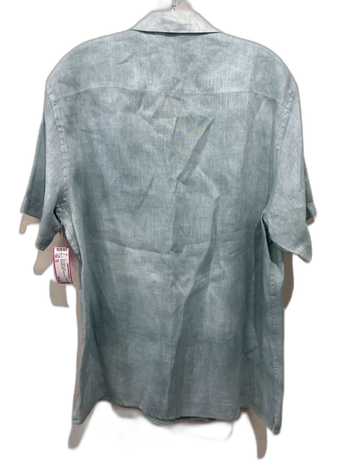Altea Size XL Blue Linen Solid Button Down Men's Short Sleeve Shirt Blue / XL