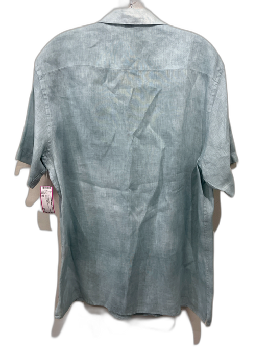 Altea Size XL Blue Linen Solid Button Down Men's Short Sleeve Shirt Blue / XL