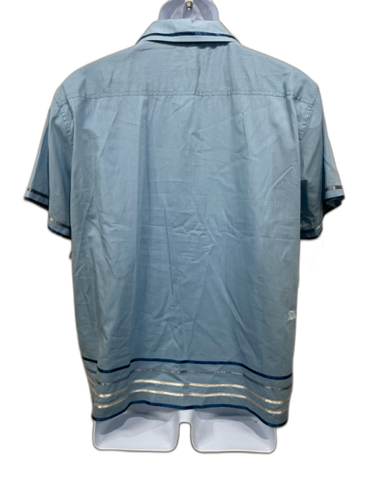 Bode Size S Blue & SIlver Cotton Striped Button Down Men's Short Sleeve Shirt Blue & SIlver / S