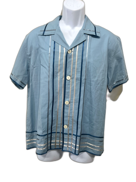 Bode Size S Blue & SIlver Cotton Striped Button Down Men's Short Sleeve Shirt Blue & SIlver / S
